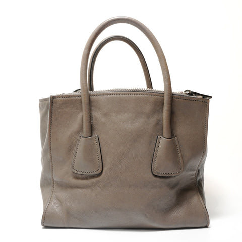 PRADA Triangle logo leather 2WAY Handbag beige WS28619