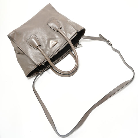 PRADA Triangle logo leather 2WAY Handbag beige WS28619