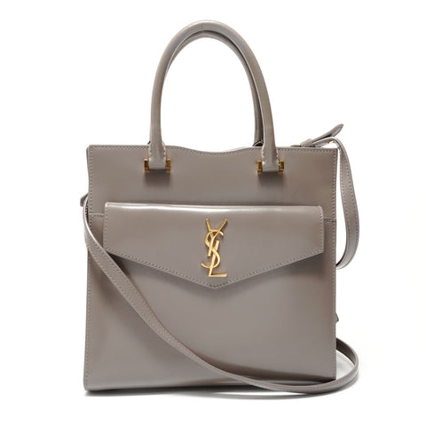 YVES SAINT LAURENT Uptown Shiny Calf 2WAY Handbag gray WS28620