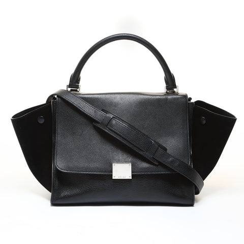 CELINE Trapeze Suede Leather 2-Way Bag Handbag black WS28624