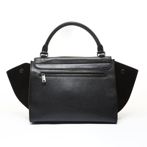 CELINE Trapeze Suede Leather 2-Way Bag Handbag black WS28624