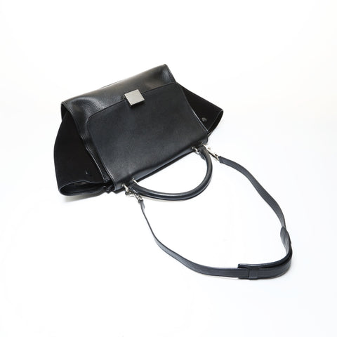 CELINE Trapeze Suede Leather 2-Way Bag Handbag black WS28624