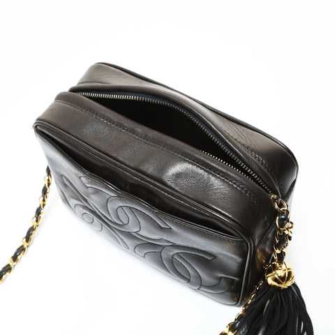 CHANEL Item No. 3, 1990-1992, Lamb Leather, Triple Coco, Fringe Shoulder Bag black WS28637