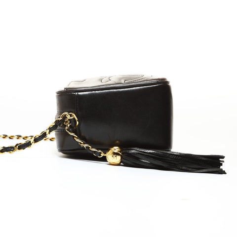 CHANEL Item No. 3, 1990-1992, Lamb Leather, Triple Coco, Fringe Shoulder Bag black WS28637