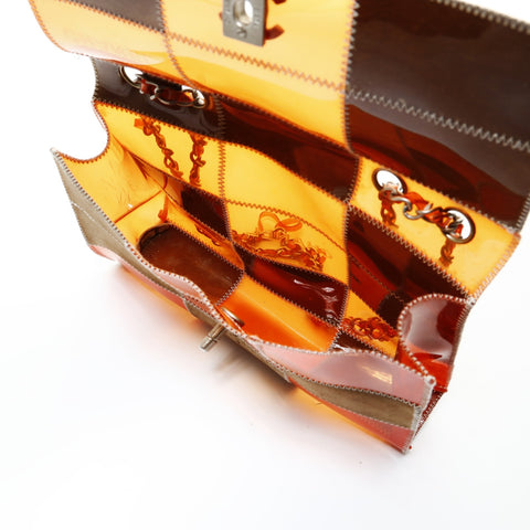 CHANEL Item No. 5, 1994-1996, Chocolate Bar Patchwork, Metal Matte Silver Shoulder Bag Orange WS28657