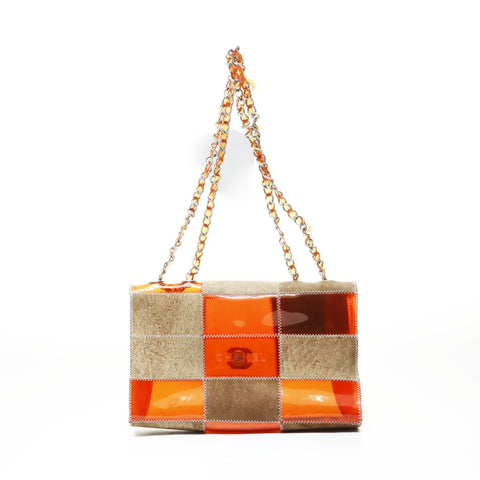 CHANEL Item No. 5, 1994-1996, Chocolate Bar Patchwork, Metal Matte Silver Shoulder Bag Orange WS28657