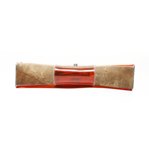 CHANEL Item No. 5, 1994-1996, Chocolate Bar Patchwork, Metal Matte Silver Shoulder Bag Orange WS28657