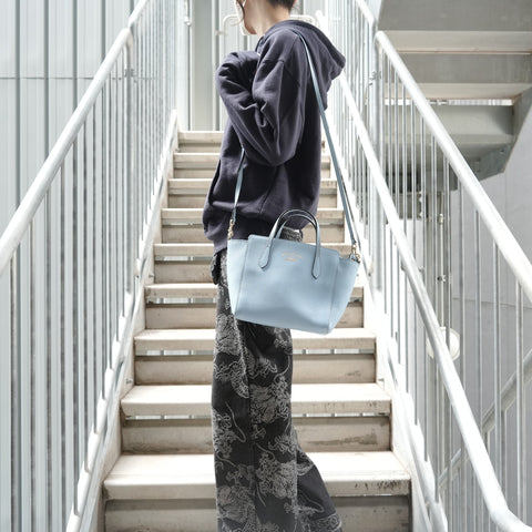 GUCCI Leather 2way Handbag blue WS28668