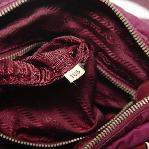 PRADA Logo Nylon 2-way Burgundy Handbag Red WS28676