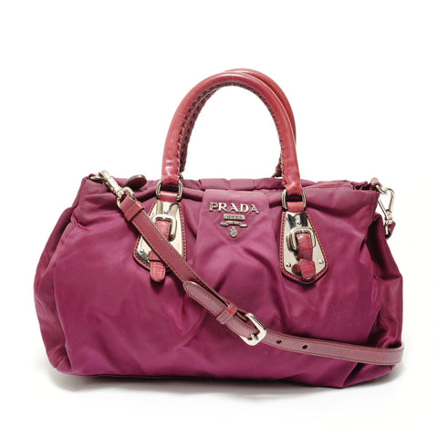 PRADA Logo Nylon 2-way Burgundy Handbag Red WS28676