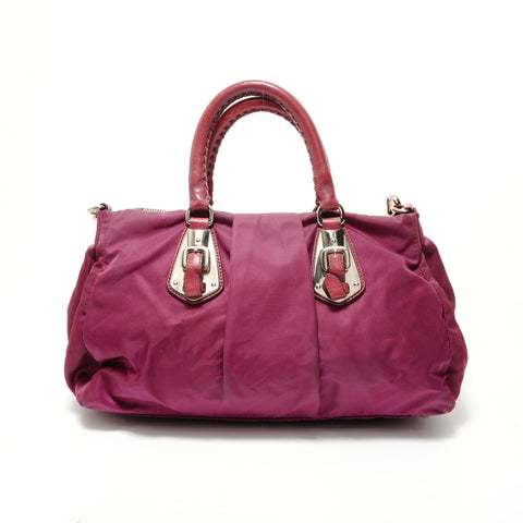 PRADA Logo Nylon 2-way Burgundy Handbag Red WS28676