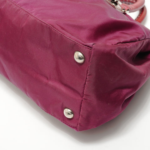 PRADA Logo Nylon 2-way Burgundy Handbag Red WS28676
