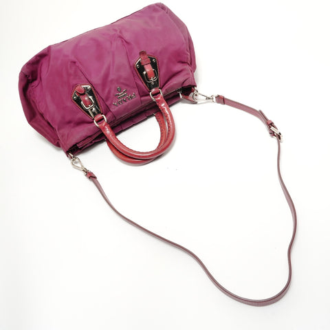 PRADA Logo Nylon 2-way Burgundy Handbag Red WS28676