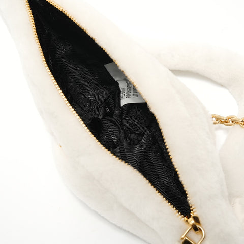 PRADA Triangle logo wool shearling 3-way Shoulder Bag white WS28679