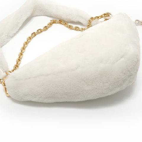 PRADA Triangle logo wool shearling 3-way Shoulder Bag white WS28679