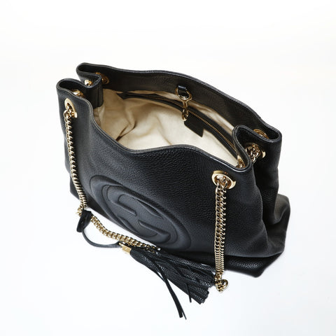 GUCCI Soho Leather Chain Shoulder Bag black WS28682