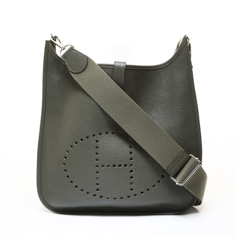 HERMES Evelyn 3 GM Taurillon Clemence T-stamp Shoulder Bag khaki WS28691