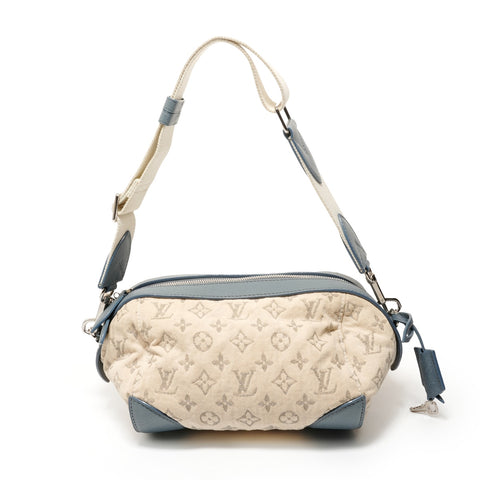 LOUIS VUITTON Monogram denim round pochette, made in 2012. Shoulder Bag beige WS28709