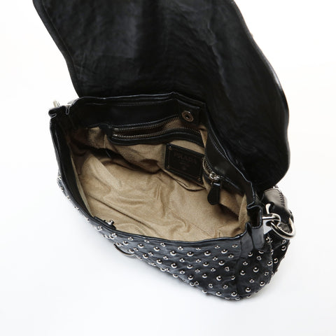 PRADA Stud Chain Silver Metal Shoulder Bag black WS28712