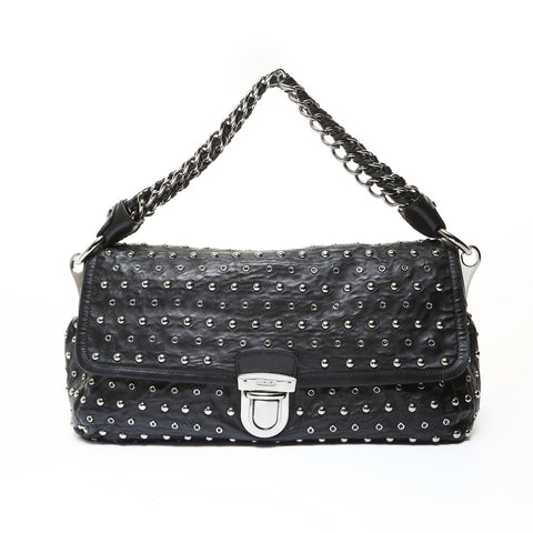 PRADA Stud Chain Silver Metal Shoulder Bag black WS28712