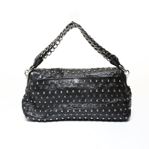 PRADA Stud Chain Silver Metal Shoulder Bag black WS28712