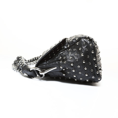 PRADA Stud Chain Silver Metal Shoulder Bag black WS28712