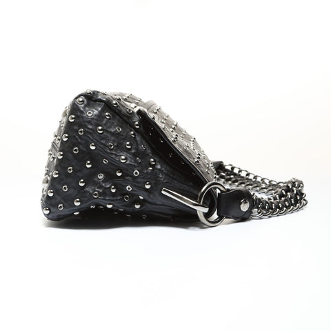PRADA Stud Chain Silver Metal Shoulder Bag black WS28712