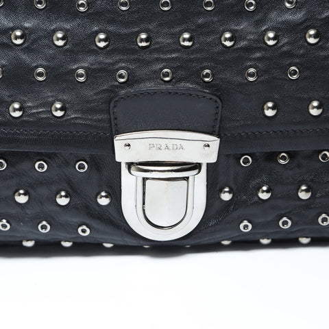 PRADA Stud Chain Silver Metal Shoulder Bag black WS28712