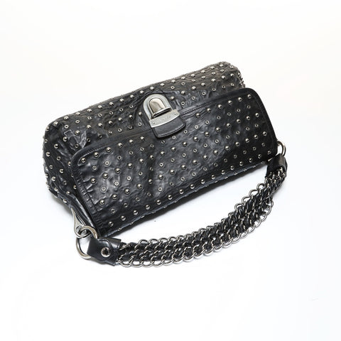 PRADA Stud Chain Silver Metal Shoulder Bag black WS28712