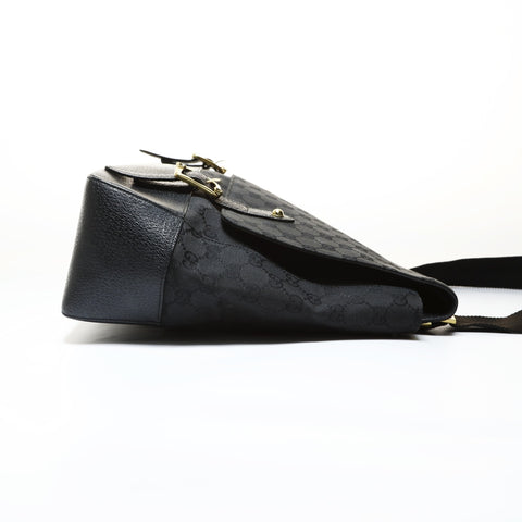 GUCCI GG Canvas Metal Gold Shoulder Bag black WS28714