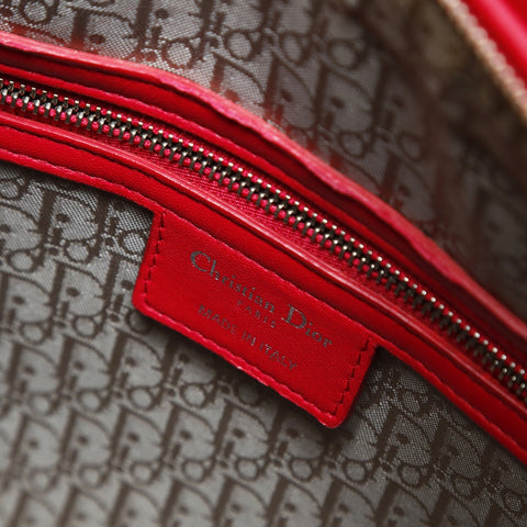 Christian Dior Lady Dior Cannage Metal Silver 2WAY Shoulder Bag Red WS28717