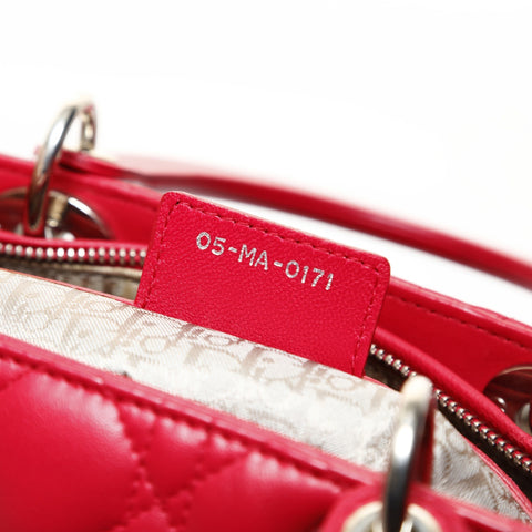 Christian Dior Lady Dior Cannage Metal Silver 2WAY Shoulder Bag Red WS28717
