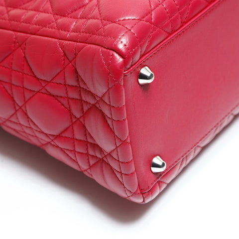 Christian Dior Lady Dior Cannage Metal Silver 2WAY Shoulder Bag Red WS28717