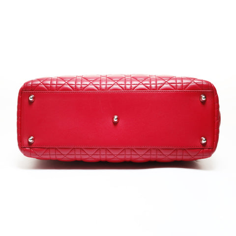 Christian Dior Lady Dior Cannage Metal Silver 2WAY Shoulder Bag Red WS28717