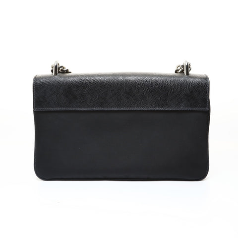 PRADA Saffiano Leather Silver Metal Shoulder Bag black WS28733
