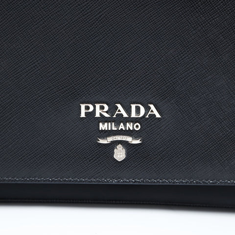 PRADA Saffiano Leather Silver Metal Shoulder Bag black WS28733