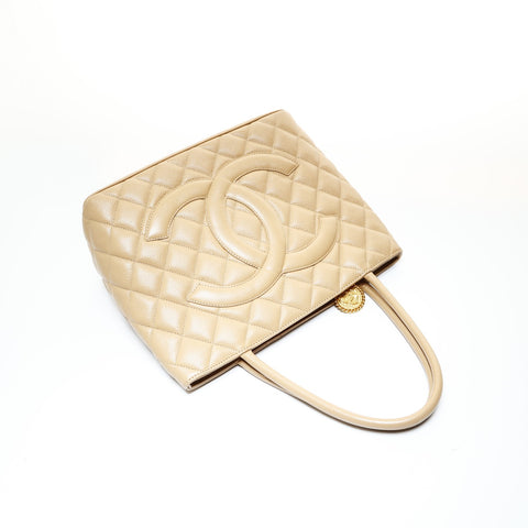 CHANEL Series 7, 1997-1999 Replica Tote, Medallion Caviar Skin Handbag beige WS28735