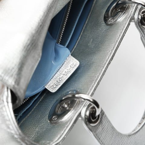 Christian Dior Lady Dior Cannage Metallic Handbag Silver WS28741