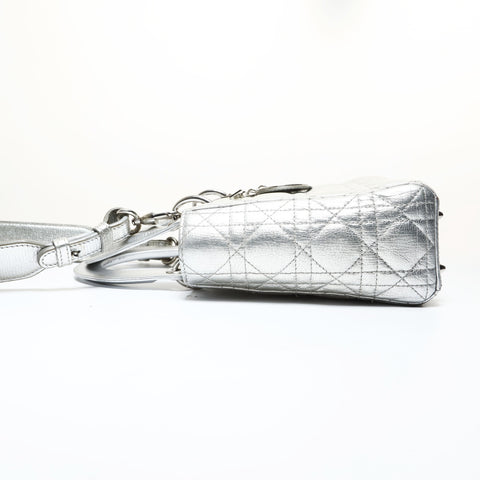 Christian Dior Lady Dior Cannage Metallic Handbag Silver WS28741