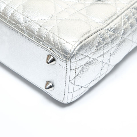 Christian Dior Lady Dior Cannage Metallic Handbag Silver WS28741