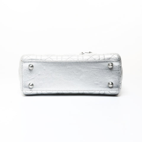 Christian Dior Lady Dior Cannage Metallic Handbag Silver WS28741