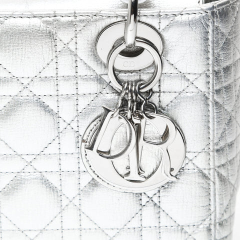 Christian Dior Lady Dior Cannage Metallic Handbag Silver WS28741