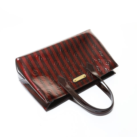 LOUIS VUITTON Monogram Vernis Rayures Wilshire PM Tote Bag Red WS28761