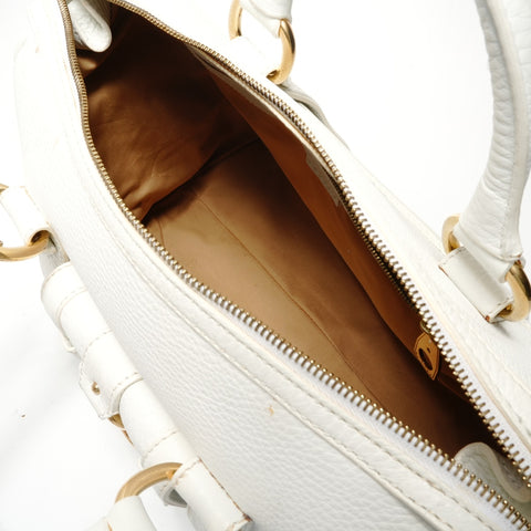 CELINE Buckle Boston Leather Handbag white WS28766