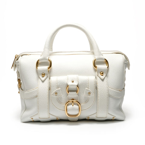 CELINE Buckle Boston Leather Handbag white WS28766
