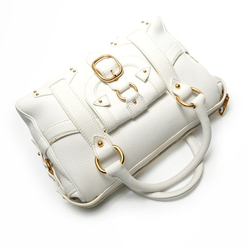 CELINE Buckle Boston Leather Handbag white WS28766