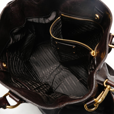 PRADA Glac Calf Large Dome Satchel Handbag Brown WS28769