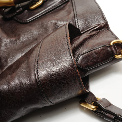 PRADA Glac Calf Large Dome Satchel Handbag Brown WS28769