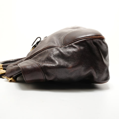 PRADA Glac Calf Large Dome Satchel Handbag Brown WS28769