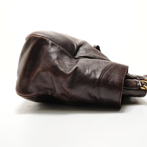 PRADA Glac Calf Large Dome Satchel Handbag Brown WS28769